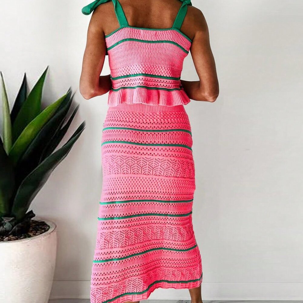 Pink Boho Women's Striped Skirt Set - Picture 4 of 6